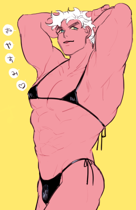 1boy armpits battle_tendency bikini jojo's_bizarre_adventure joseph_joestar male male_only micro_bikini muscular_male nakaji solo