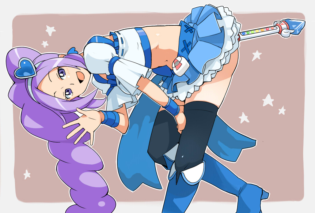 1girls anal anal_insertion aono_miki blue_eyes blue_hair clothed_masturbation clothing cure_berry drill_hair female fresh_precure! fresh_pretty_cure! insertion long_hair magical_girl masturbation midriff object_insertion precure pretty_cure skirt solo stockings tamagoro tamagoroo_(funifuni_labo) thighhighs