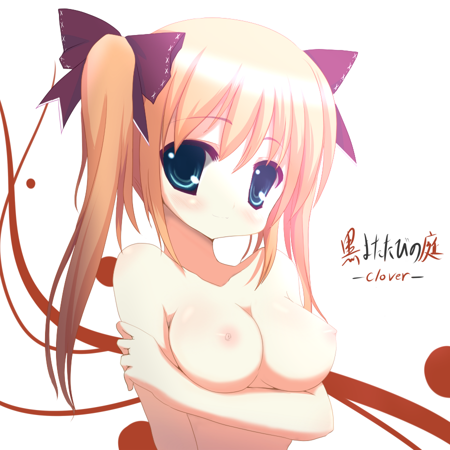 1girls blonde_hair blue_eyes breasts cute female hyper_eyes kuronekogata original ribbon solo tied_hair twintails