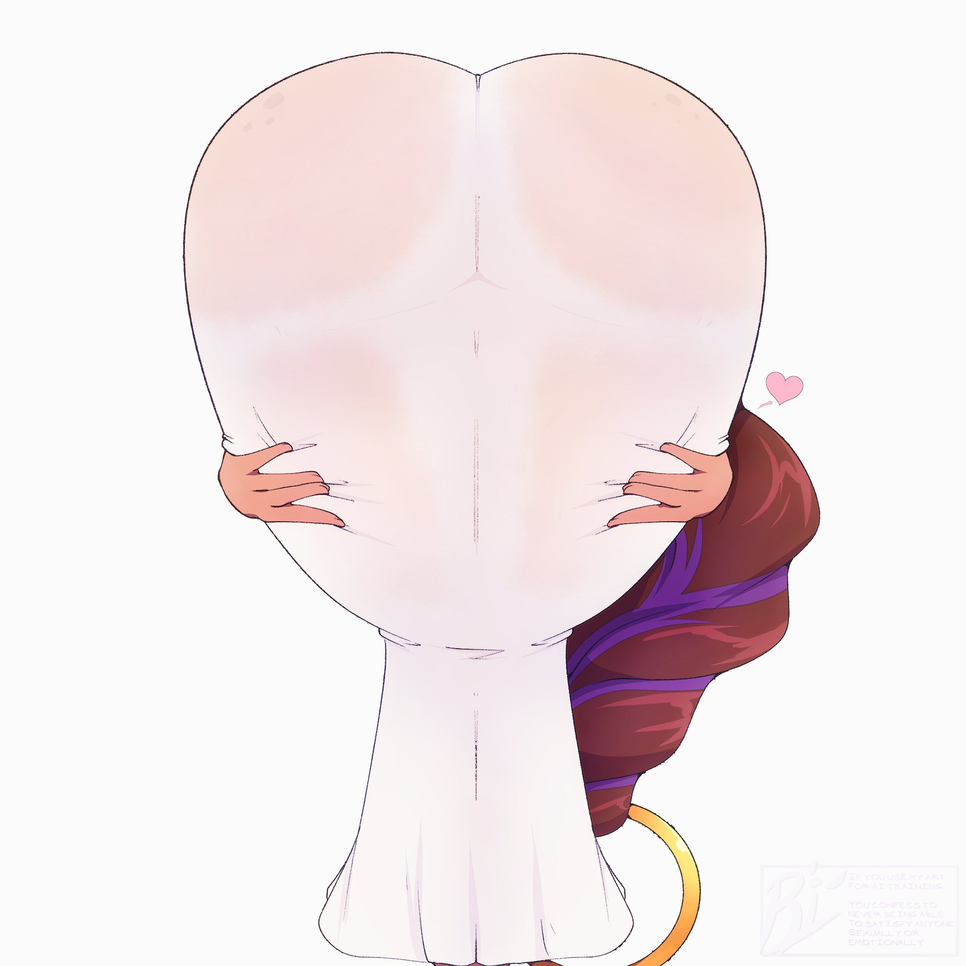 amen pose (meme), braid, braided hair, brown hair, female, female only, freckles on ass, hana (riley moore), heart, heart-shaped butt, huge ass, meme reference, praise da booty (meme), presenting ass, presenting hindquarters, purpleguyri, riley moore (artist), see-through clothing, tagme, white dress