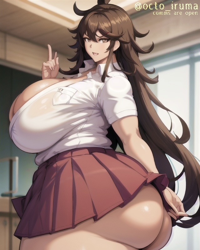 ai_generated ass_bigger_than_head ass_focus big_ass big_breasts breasts_bigger_than_head cleavage curvaceous curvy curvy_figure danganronpa danganronpa_2:_goodbye_despair donaught_(style) female hourglass_figure huge_areolae huge_ass huge_breasts huge_thighs human large_breasts long_hair miniskirt octo_iruma owari_akane school_uniform shirt skirt skirt_around_belly skirt_lift solo tall tall_female thick_thighs venus_body voluptuous wide_hips