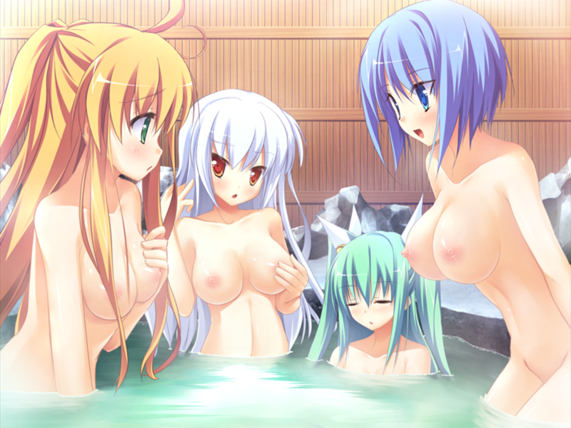 4girls ahoge aqua_hair blonde_hair blue_eyes blue_hair breasts closed_eyes ezekiel game_cg green_eyes green_hair irina_vladimirovna_putina large_breasts long_hair miyoshi_ran mound_of_venus multiple_girls nimura_yuuji nipples nude onsen open_mouth osananajimi_wa_daitouryou ouhama_yukino red_eyes short_hair tied_hair twintails two_side_up white_hair