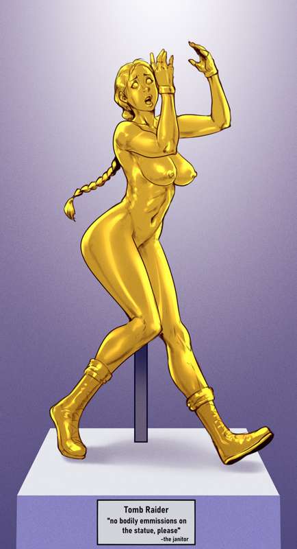 breasts female female_focus gold_(metal) gold_statue izra lara_croft lara_croft_(classic) nipples nude petrification tomb_raider