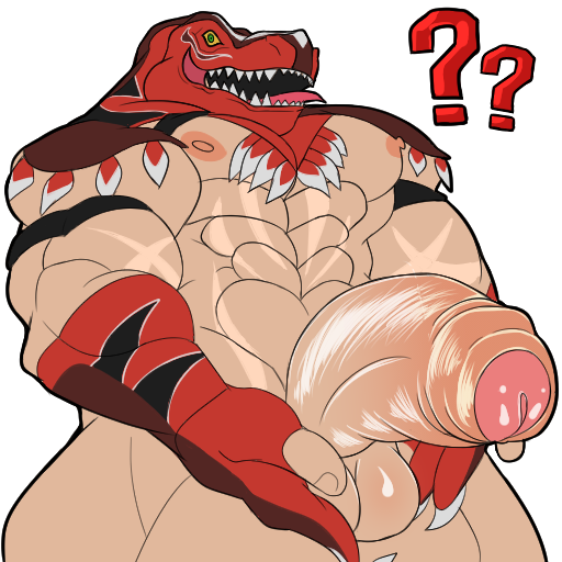 balls big_pecs bottomwear bottomwear_down claws clothing dinosaur genitals gloves handwear human humanoid_genitalia humanoid_penis king_of_dinosaurs king_of_fighters leather male male_only mammal mask morinetsu muscular muscular_legs muscular_male nipples pecs penis prehistoric_species presenting red_clothing reptile scalie snk solo sports_mask sportswear sticker telegram_sticker the_king_of_fighters vein veiny_penis wrestling_mask wrestling_outfit