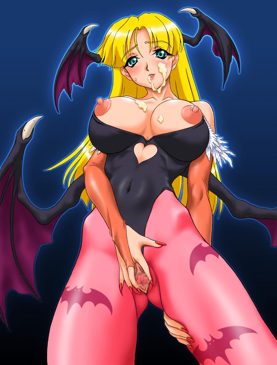 blush breasts capcom censored clothing cum darkstalkers highres large_breasts medium_breasts morrigan_aensland pussy smile succubus ta152_(graf_zeppelin)