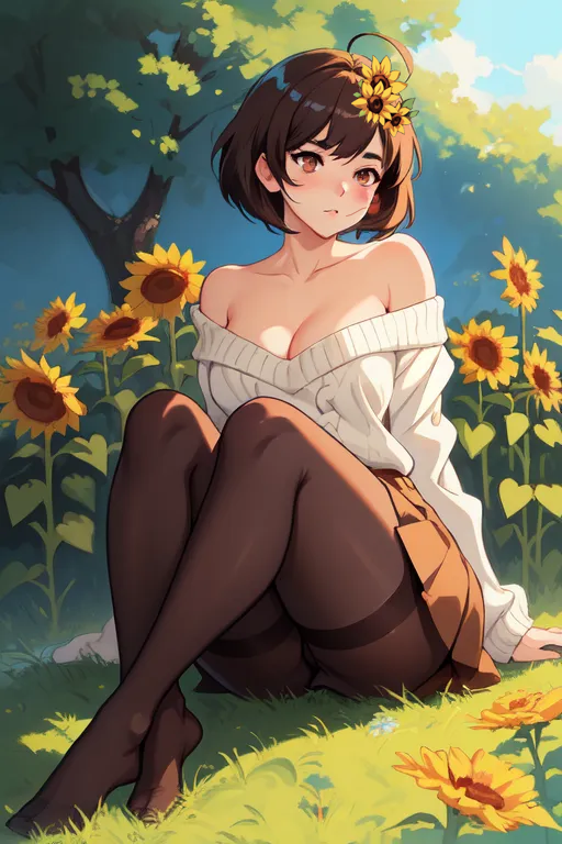 ai_generated kikimaki sitting sunflower virtual_youtuber vtuber