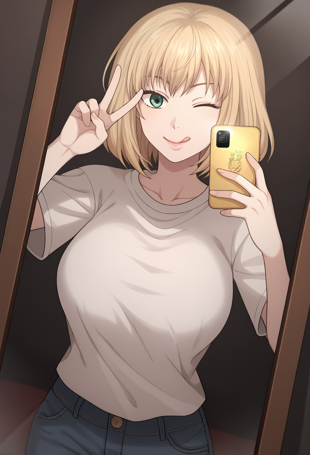 1girls ai_generated blonde_hair kaya_(terasu_mc) lizarb looking_at_viewer original selfie solo terasu_mc