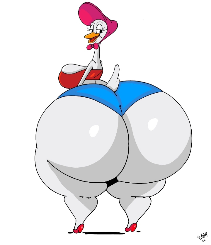 baohwow big_breasts character_name chicken fat_ass fat_butt female no_sex only only_female simple_background solo solo_female white_background white_fur