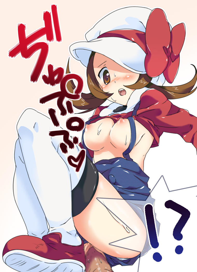 blush breasts brown_hair censored clothed_sex clothing female long_hair lyra_(pokemon) male nakamura_sandayo nintendo open_mouth overalls overalls_aside penetration penis pokemon pokemon_hgss pussy sex spread_legs thighhighs vaginal_penetration