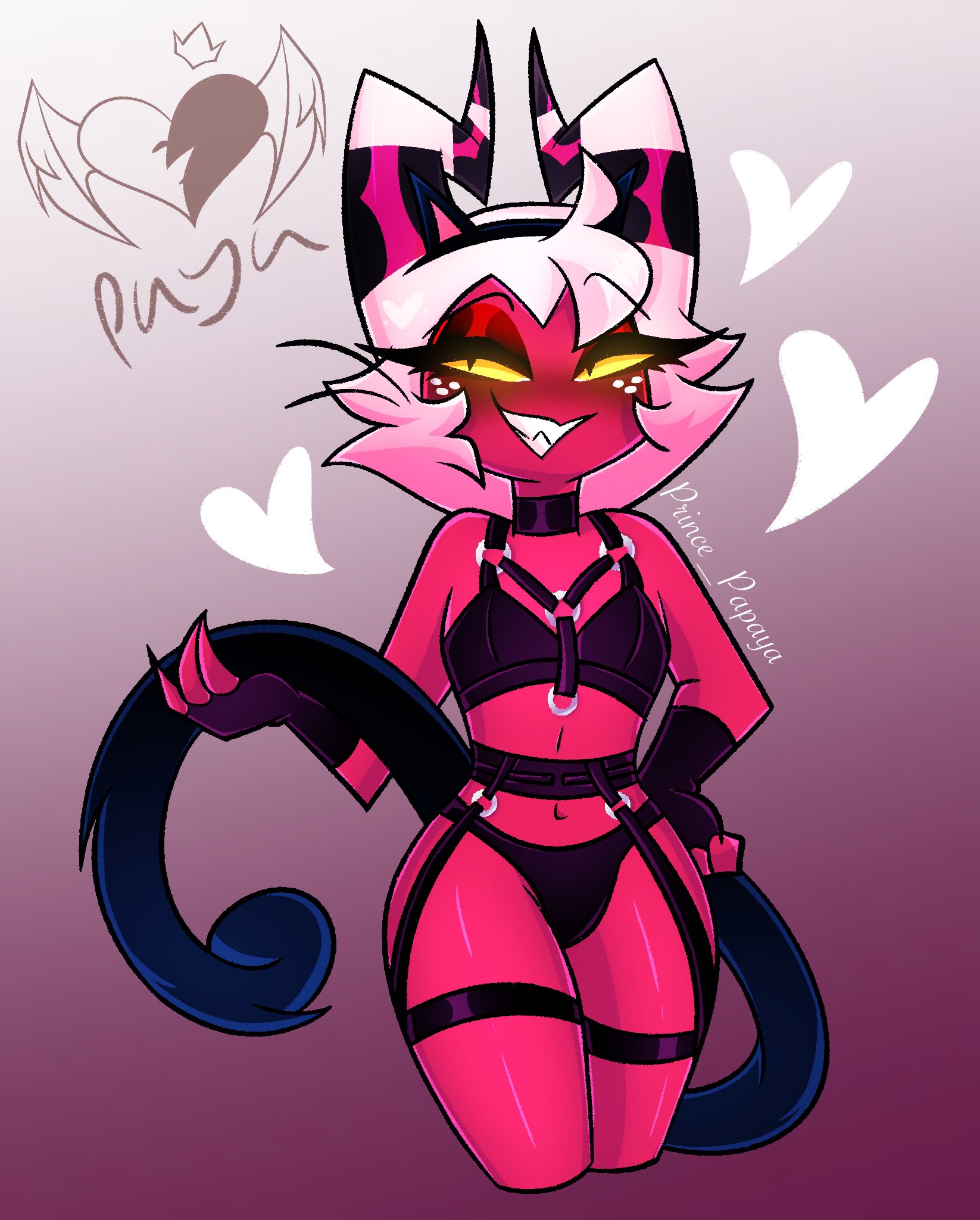 cat tail, femboy, helluva boss, lingerie, moxxie (helluva boss), prince papaya, sexy, tagme