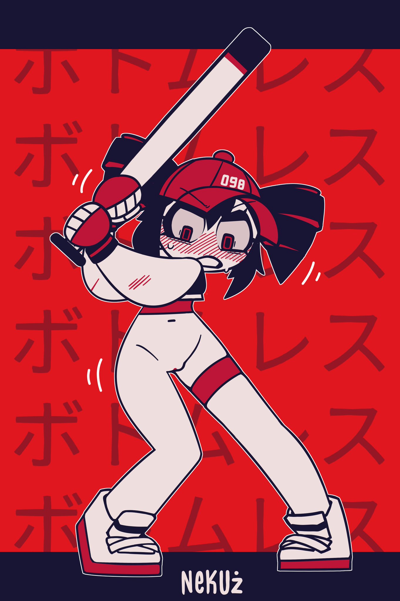 1girls, bat, black hair, blush, bottomless, bottomless female, color, embarrassed, embarrassed nude female, female, female focus, female only, flat chest, full body, hair, hat, human, human only, kasane teto, looking down, mv character, naked, naked female, nekuzx, nude, nude female, open eyes, pussy, source, standing, tagme, twitter link, white body, white skin, yararara (synthesizer v)