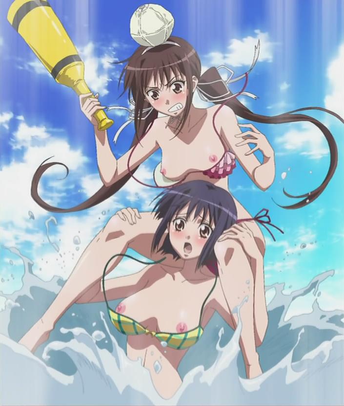 2girls :o angry armpits ball bangs barefoot baseball_bat beach bikini bikini_malfunction bikini_pull blue_hair blue_sky blush breasts breasts_apart brown_eyes brown_hair carrying clenched_teeth cloud embarrassed floating_hair frilled_bikini frills fujikura_yuu gradient hair_ribbon hairband holding houjouin_seika large_breasts long_hair looking_down low_twintails motion_blur multiple_girls nipple_slip nipples ocean open_mouth outdoors payot pink_bikini plaid plaid_bikini princess_lover public_nudity ribbon screencap short_hair shoulder_carry side-tie_bikini sky small_breasts splashing standing stitched surprised swimsuit thigh_grab tied_hair twintails untied untied_bikini very_long_hair wading wardrobe_malfunction water yellow_bikini yellow_eyes