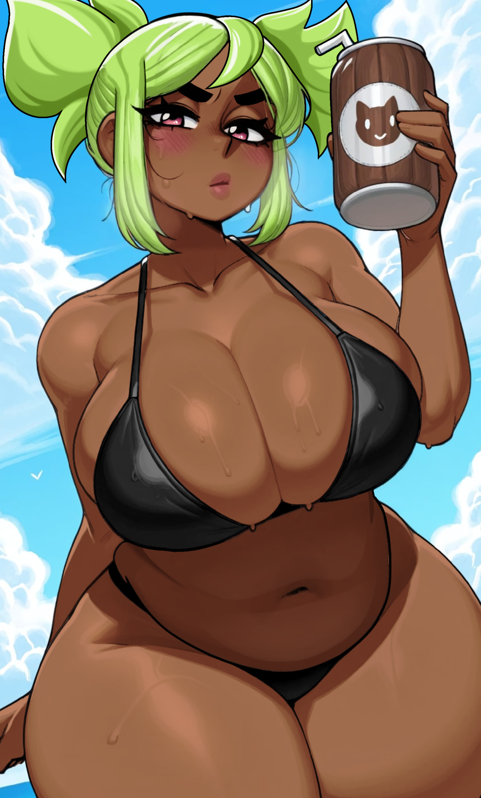 ai generated, beach, big ass, big breasts, bikini, brawl stars, chubby, chubby female, fat butt, huge ass, huge breasts, mandy (brawl stars), wide hips