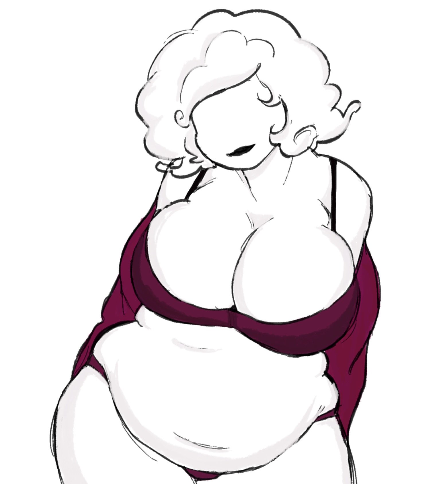 1girl, 1girls, big belly, big breasts, big hips, black lipstick, homestuck, lipstick, milf, mom lalonde, ms paint adventures, no eyes, pale skin, pale-skinned female, roxy lalonde, white background, white hair