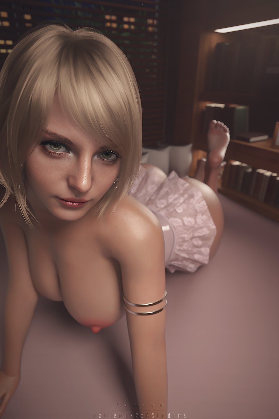 1girl, 1girls, 2xp studios, 3d, 3d (artwork), 3d model, 3d render, 5 fingers, arms, ashley graham, ashley graham (ella freya), ass, bare arms, bare back, bare legs, bare shoulders, big breasts, biohazard, blond, blond hair, blonde female, blonde hair, blonde haired female, blonde haired woman, blonde-haired female, breasts, capcom, curvaceous, curvy, curvy body, curvy female, curvy figure, erect nipples, female, female focus, female only, hair, high resolution, highres, hips, human, human only, legs, light skin, light-skinned female, naked, naked female, nipples, no bra, open eyes, pose, posing, puzz3d, resident evil, resident evil 4, resident evil 4 remake, seductive, seductive look, seductive pose, solo, thick, topless, twitter, video game character, video game franchise, video games, voluptuous, voluptuous female