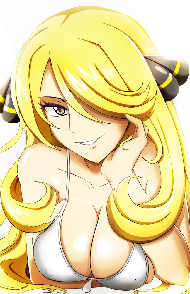blonde hair, cynthia (pokemon), female, nintendo, pokemon