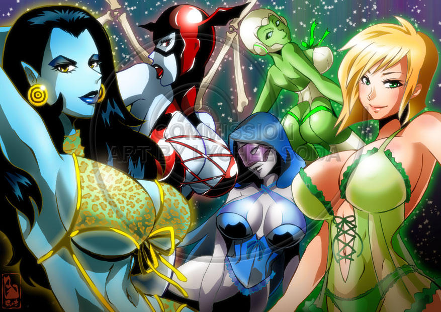 2015, 5girls, alien, arisia rrab, ass, aya (green lantern), big ass, big breasts, bleez, breasts, child bearing hips, cleavage, curvaceous, curvaceous body, curvaceous female, curvaceous figure, curvaceous hips, curvaceous thighs, dc comics, female, female only, green lantern, green lantern (series), huge breasts, large breasts, lingerie, lychee-soda, lyssa drak, panties, sister sercy, waifu