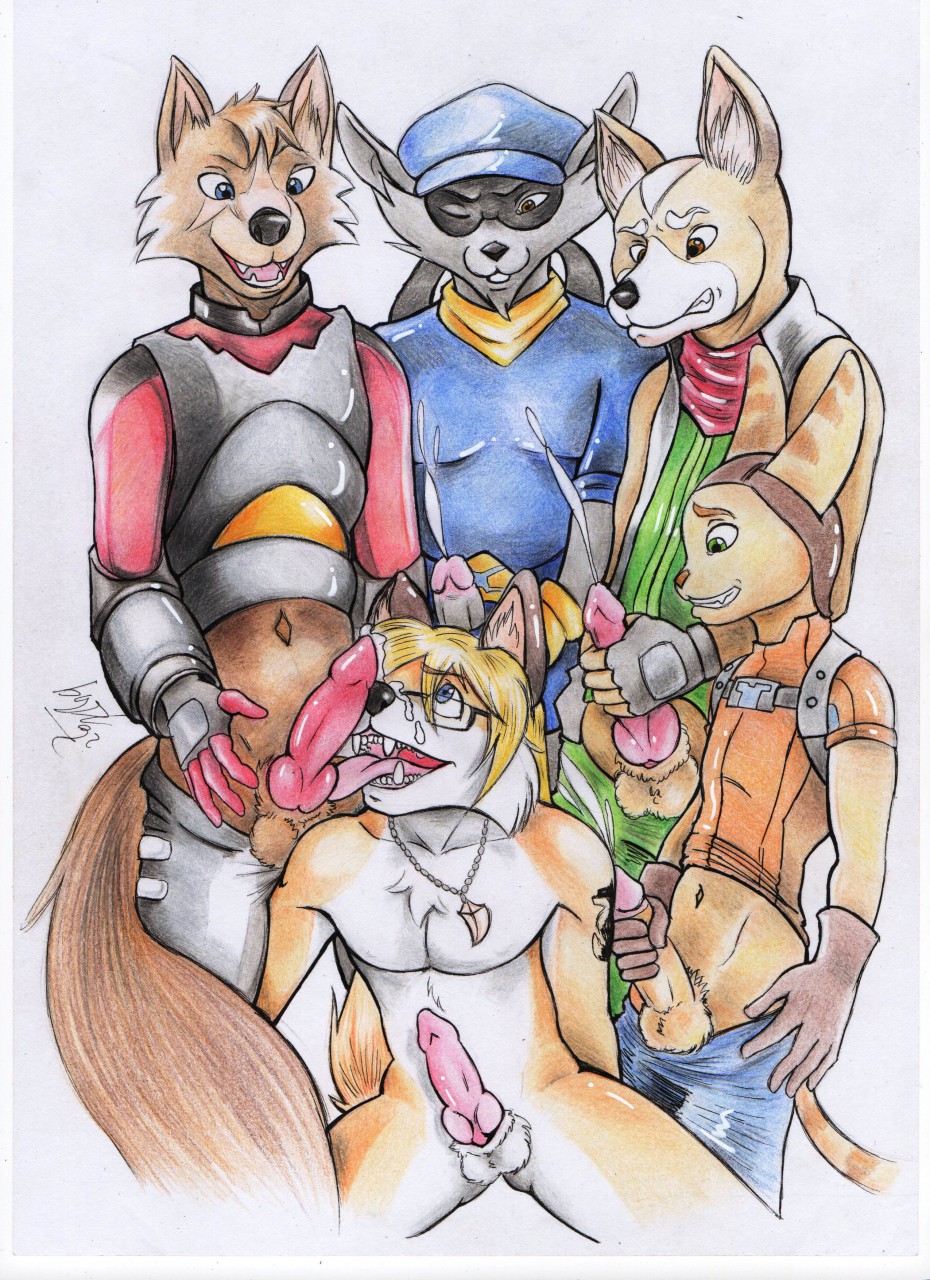 5boys balls canine crossover cum erection fox fox_mccloud gay jcfox knot licking male male/male male_only mammal nintendo one_eye_closed oral orgasm penis raccoon ratchet_(ratchet_and_clank) ratchet_and_clank ruff_trigger sex sly_cooper sly_cooper_(series) smooth_fur star_fox tongue tongue_out traditional_media_(artwork) vd-dv video_games yaoi