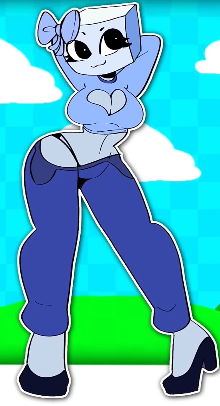 >:3, black thong, blue heels, cat face, cougar macdowall, cougar mcdowall va, elementibox, hands behind head, heels, iciella (cool as ice), incredibox cool as ice, incredibox mod, looking at viewer, posing, ribbon, screenshot, tagme, visible panties, visible thong, what, youtube, youtube shorts