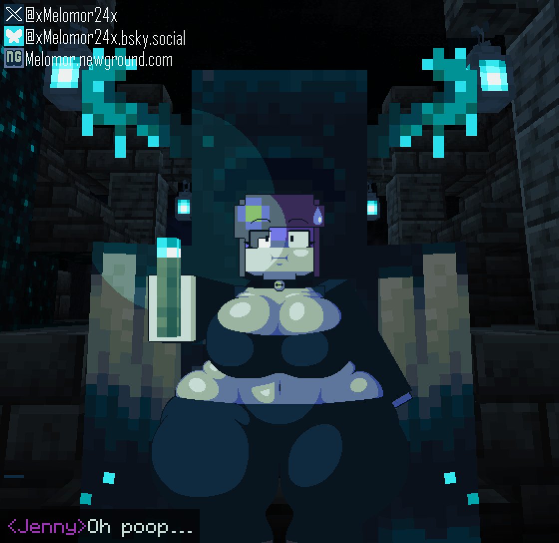 big_ass big_breasts big_butt big_thighs bigger_male cave child_bearing_hips imminent_rape imminent_sex jenny_belle_(slipperyt) monster monster_on_female pixel_(artwork) pixel_art smaller_female thick_ass thick_thighs torch warden_(minecraft) wide_hips xmelomor24x