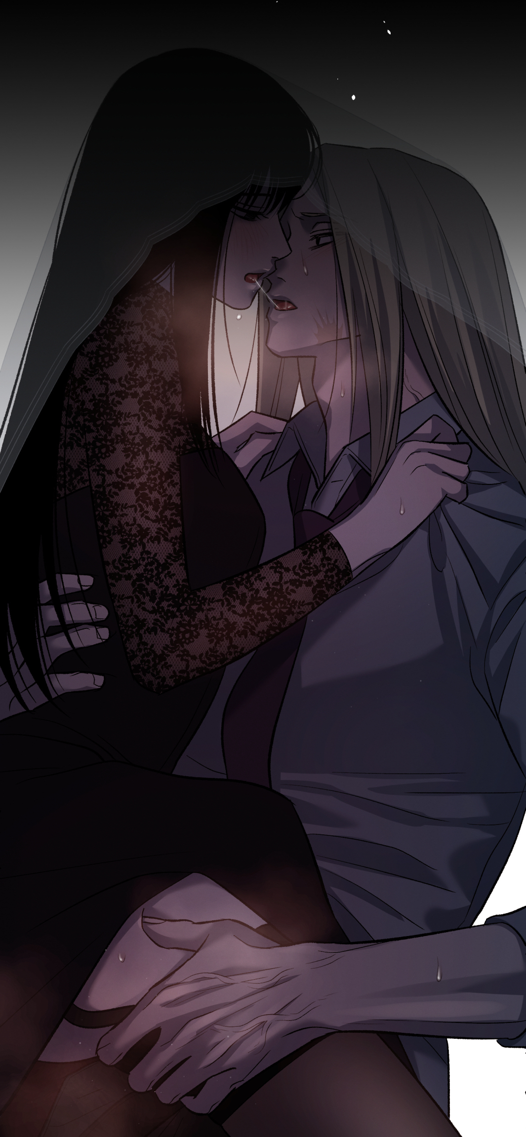 1boy, 1girls, after kiss, ass, ass grab, big ass, black eyes, black hair, black-haired female, blonde hair, blonde-haired male, clothed, clothed sex, couple (romantic), couple sex, dress, dress lift, fanon couple, female, first porn of character, imminent kiss, kimyuja1926, kissing, male, osaragi (sakamoto days), romantic, romantic couple, sakamoto days, shishiba (sakamoto days), thighs