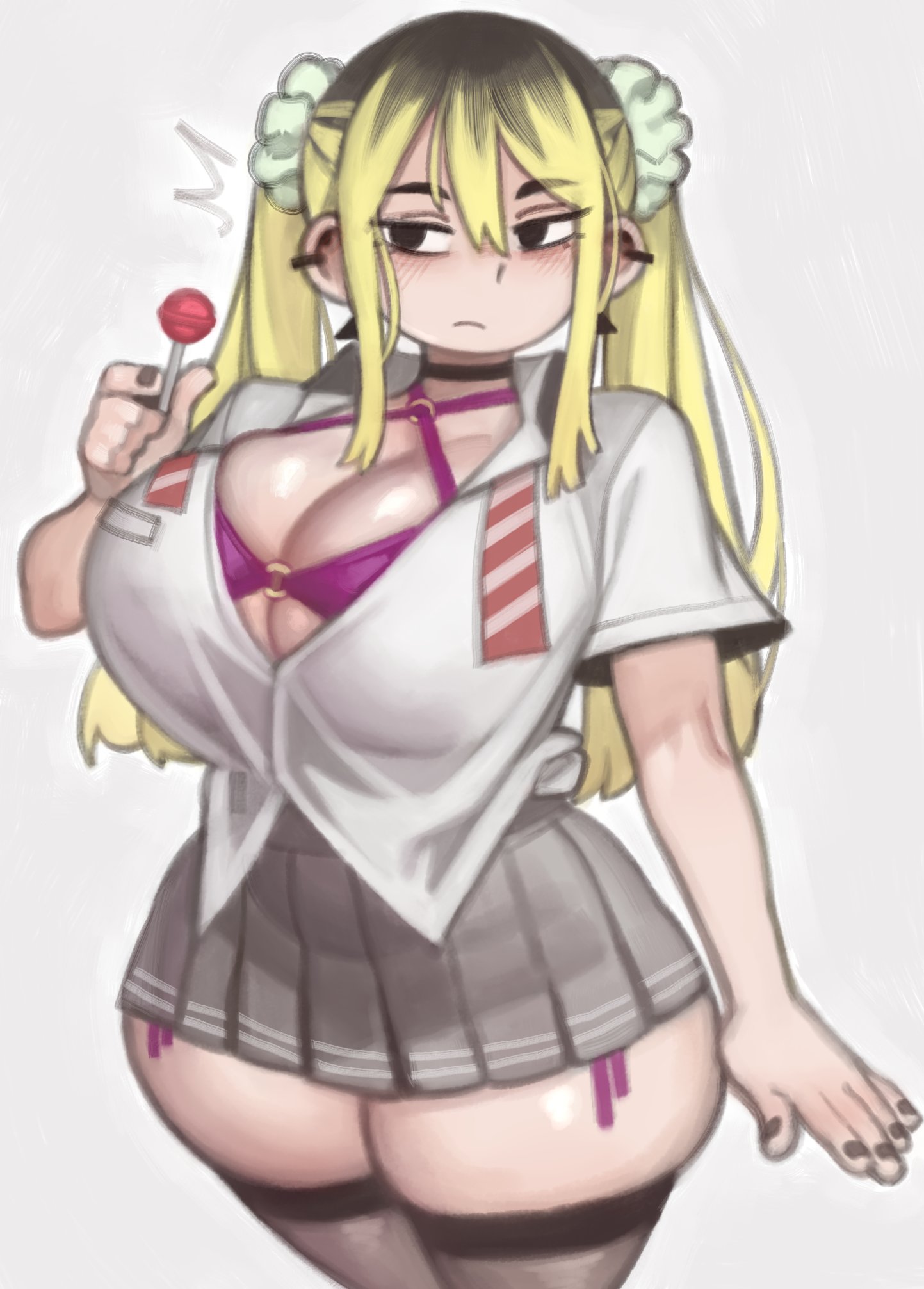1girls, absurd res, absurdres, black thighhighs, breasts, cleavage, disinterested, emi (kelvin hiu), emotionless, emotionless female, female, female focus, female only, gyaru, human sex toy, indifference, indifferent, kelvin hiu, large breasts, light skin, light-skinned female, lollipop, miniskirt, original, pleated skirt, skirt, solo, thick thighs, thighhighs, thighs, twintails, unamused, unaware, unbothered, uncaring, unenthusiastic, voluptuous, voluptuous female, white background, wide hips