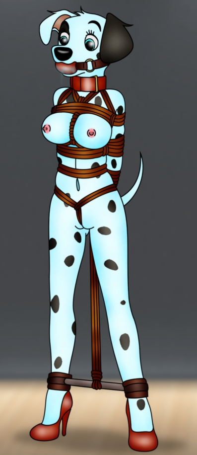 anthro auction bondage bound breasts canine dalmatian female folwilliar forced furry mammal pussy slave solo spreader_bar