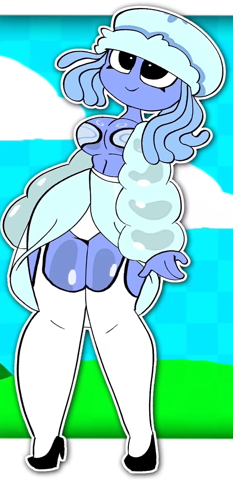 aurelia (sprunki retake), barely visible nipples, big sleeves, black heels, chubby legs, cougar macdowall, cougar mcdowall va, female, incredibox mod, jellyfish, jellyfish girl, screenshot, skirt, sprunki, sprunki retake (sprunki mod), tagme, visible panties, white panties, youtube, youtube shorts