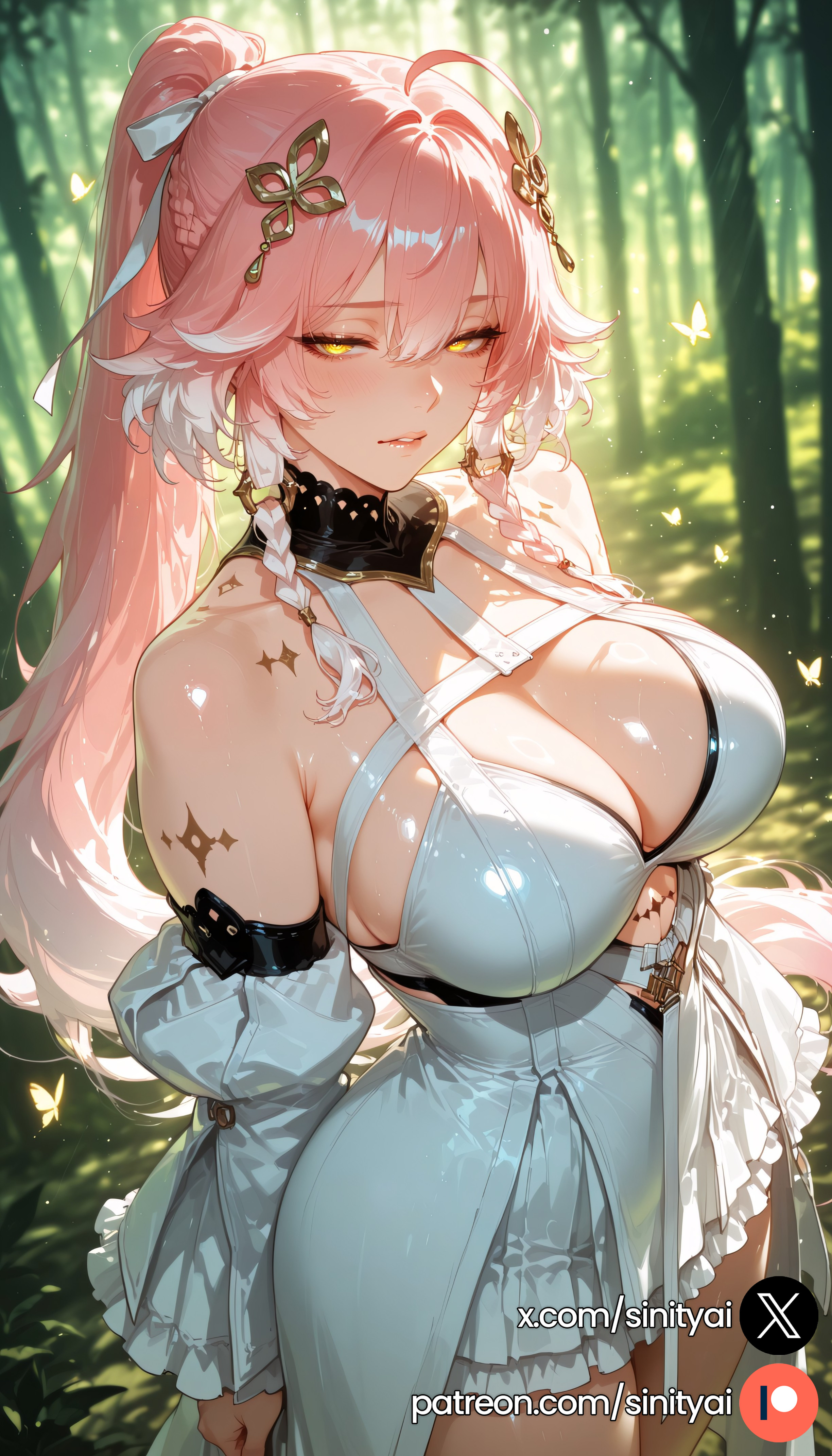 1girls, 2025, ai generated, ass, big ass, big breasts, blurred background, blurry background, changli (wuthering waves), depth of field, female, hair ornament, hi res, high quality, high resolution, highres, huge ass, huge breasts, huge thighs, long hair, multicolored hair, nsfw, patreon, pink hair, sinity, small waist, thick thighs, thin waist, white hair, wuthering waves, yellow eyes