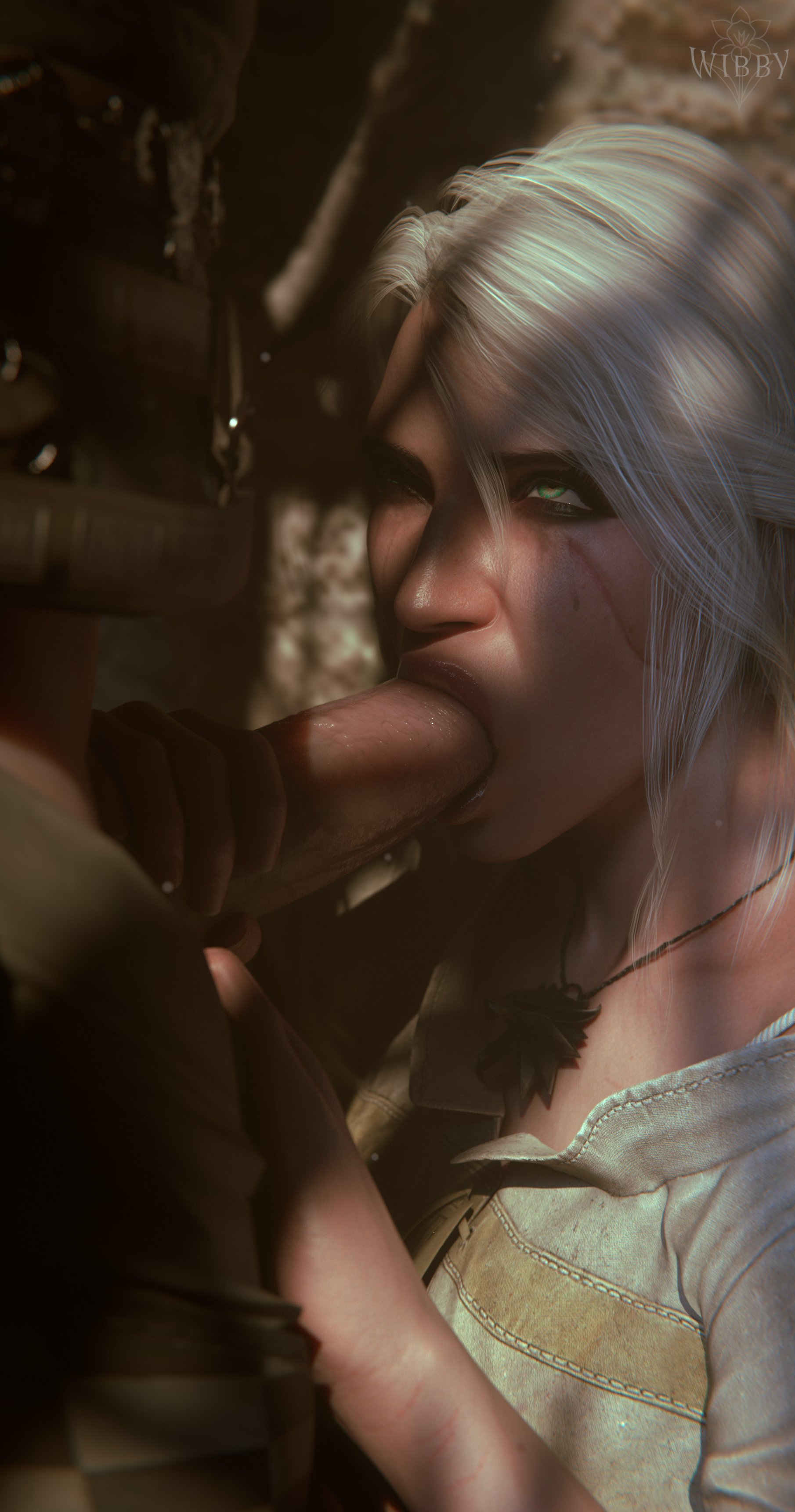 1boy, 1girls, cd projekt red, ciri, deepthroat, fellatio, female, oral, the witcher (series), the witcher 3: wild hunt, wibby