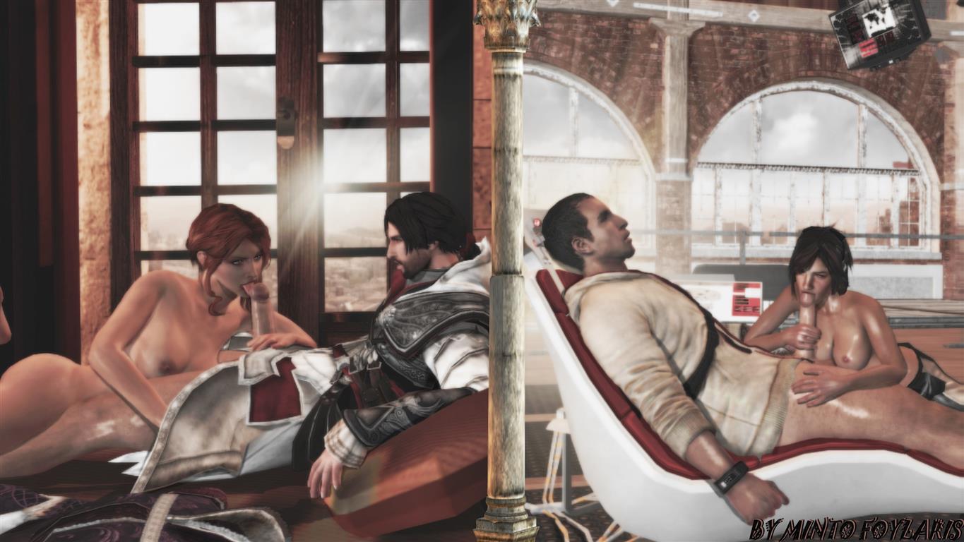 3d assassin's_creed:_brotherhood assassin's_creed:_revelations assassin's_creed_(series) assassin's_creed_ii caterina_sforza desmond_miles ezio_auditore_da_firenze fellatio female human male mintofoularis nipples oral penis rebecca_crane straight ubisoft