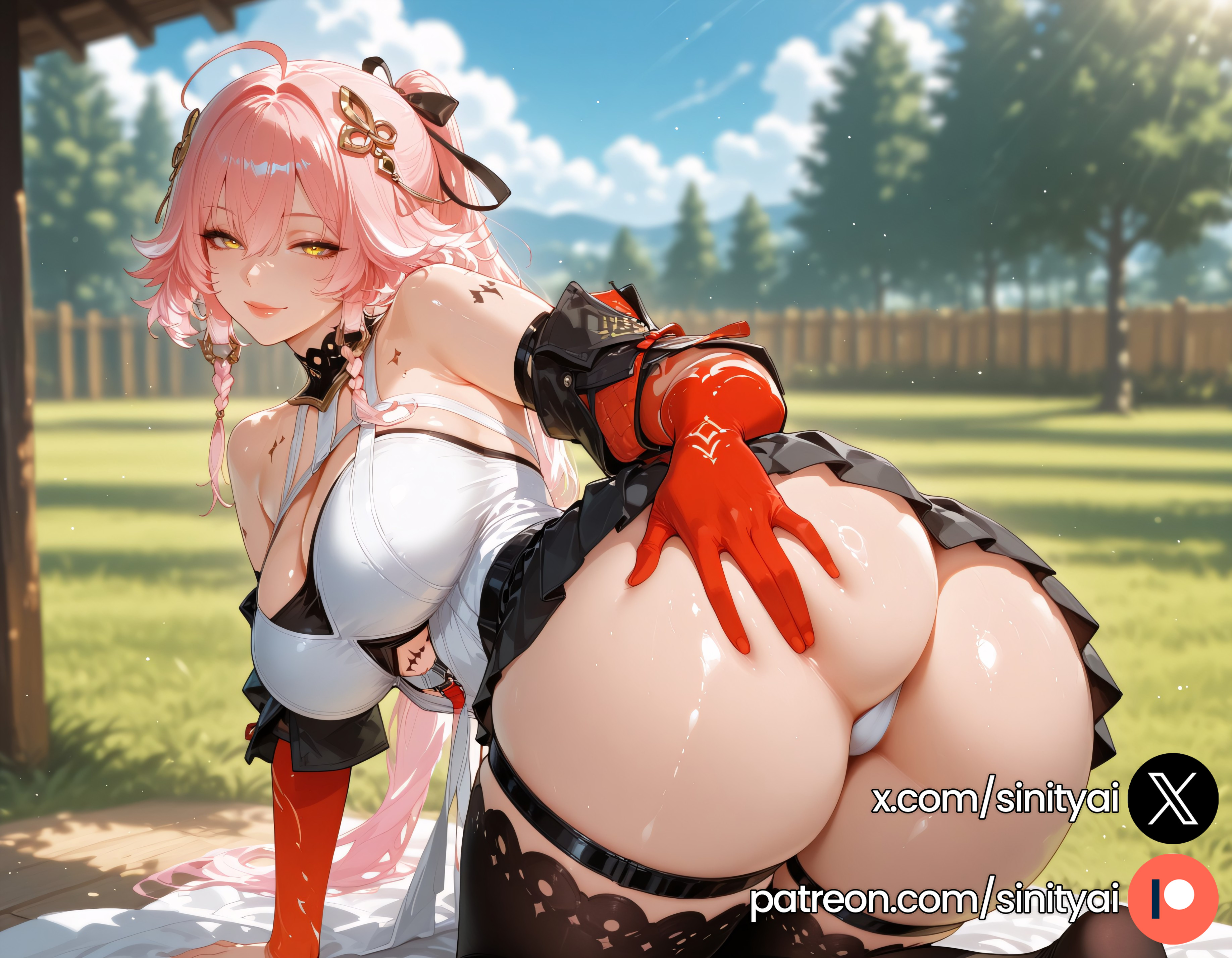 1girls, 2025, ai generated, ass, big ass, big breasts, blurred background, blurry background, changli (wuthering waves), depth of field, female, hair ornament, hi res, high quality, high resolution, highres, huge ass, huge breasts, huge thighs, long hair, multicolored hair, nsfw, patreon, pink hair, sinity, small waist, thick thighs, thin waist, white hair, wuthering waves, yellow eyes