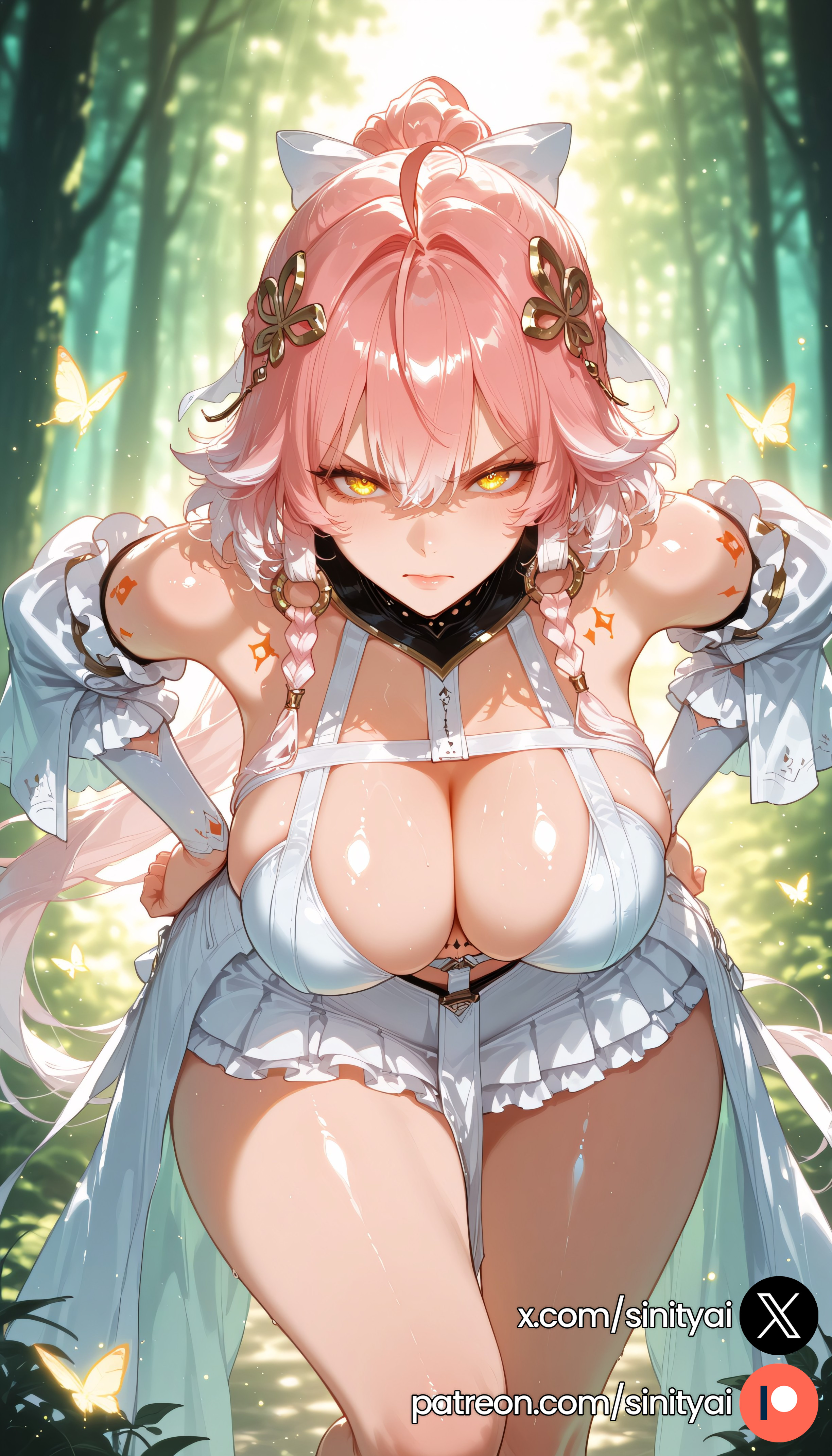 1girls, 2025, ai generated, ass, big ass, big breasts, blurred background, blurry background, changli (wuthering waves), depth of field, female, hair ornament, hi res, high quality, high resolution, highres, huge ass, huge breasts, huge thighs, long hair, multicolored hair, nsfw, patreon, pink hair, sinity, small waist, thick thighs, thin waist, white hair, wuthering waves, yellow eyes