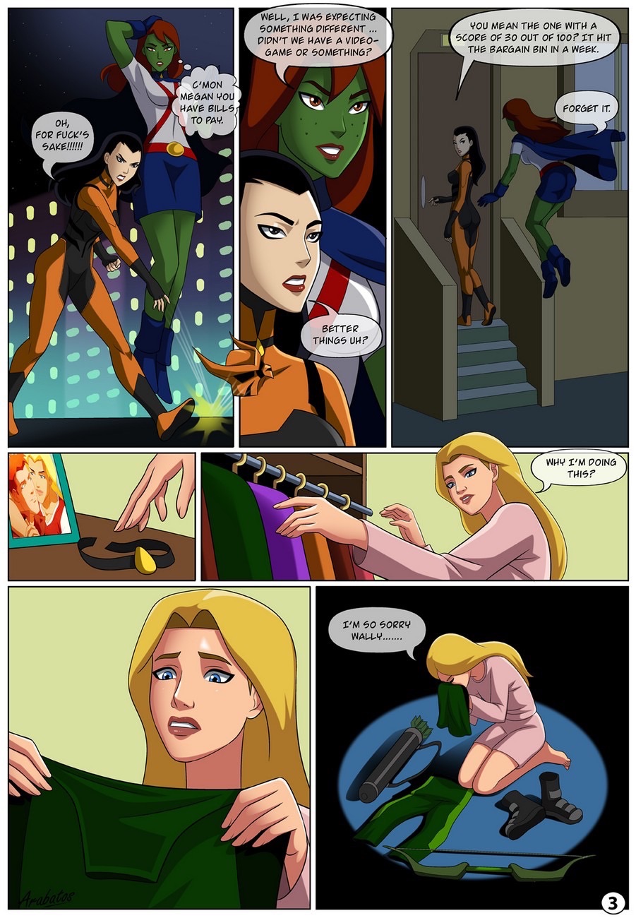 ... 2015 2girls 6_panel_comic ? alien alien_girl alien_humanoid arabatos arrows artemis_crock artist_signature blonde_hair blue_gloves blue_high_heels blue_skirt bow brown_eyes brown_hair comic cosplay dc english_dialogue female gloves green_skin high_heels justice_league medium_breasts miss_martian page_3 page_number photo_(object) sfw shirt skirt talking_to_another tigress_(dc) tigress_(young_justice) white_shirt young_justice