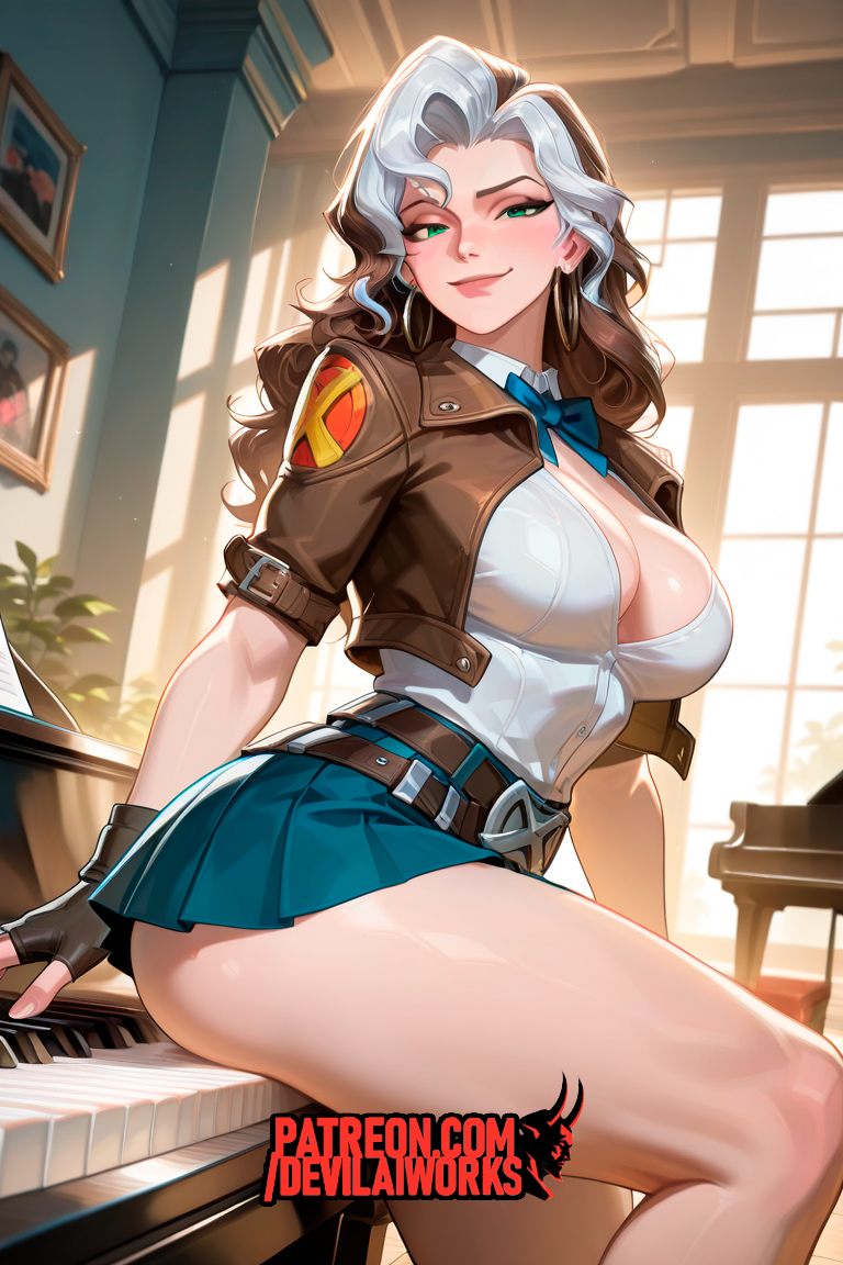 ai generated, big ass, big breasts, bodysuit, devilaiworks, marvel, marvel rivals, rogue (marvel rivals), rogue (x-men), school uniform, superheroine, x-men