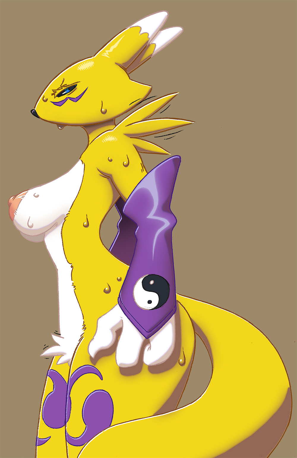 big-e6 big_breasts breasts canine crotch_fluff digimon fox looking_at_viewer mammal nipples puffy_nipples renamon sweat voluptuous wet