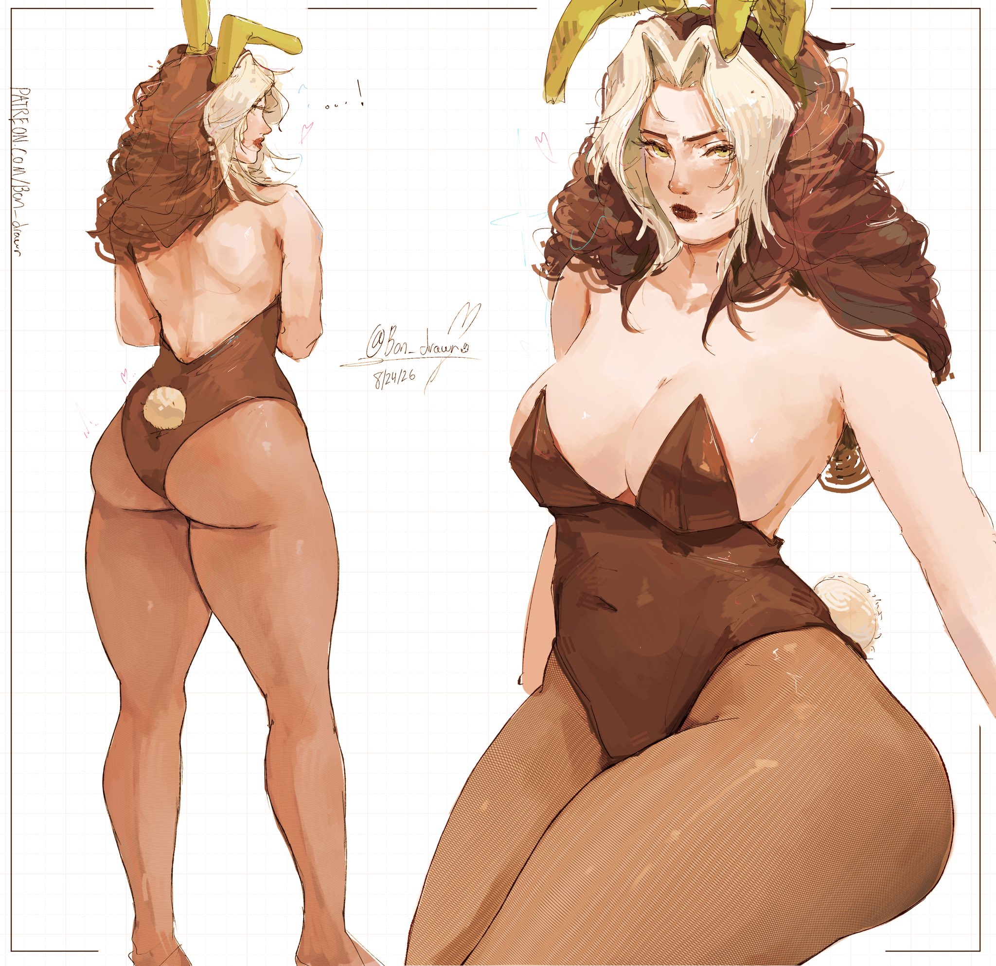 1girls, 2d, big ass, big breasts, bon drawr, bunny ears, bunnysuit, cleavage, female, female only, fully clothed, marvel, marvel rivals, rogue (marvel rivals), rogue (x-men), solo, thick thighs