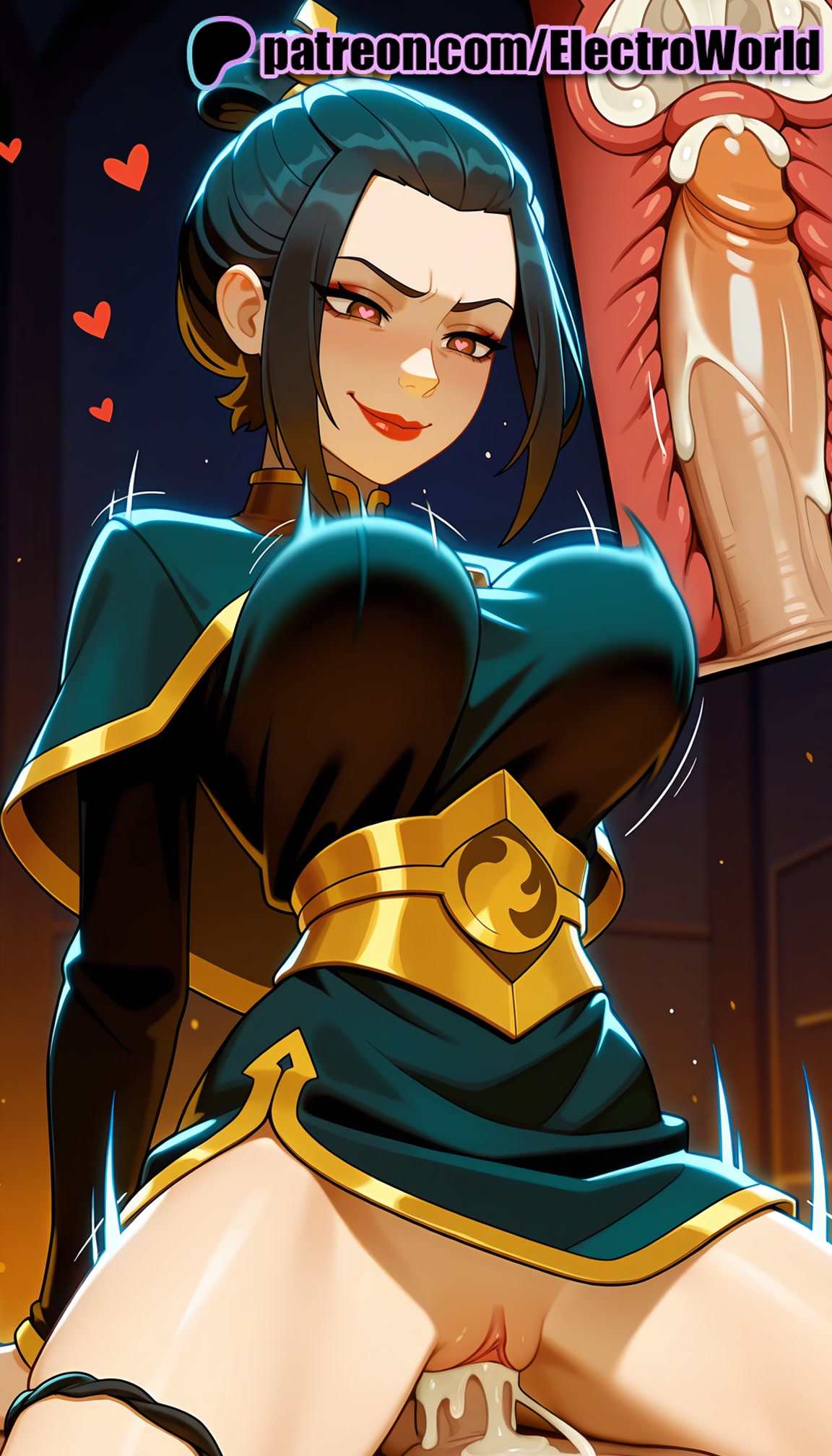 1boy, 1girls, 2025, ai generated, artist name, avatar the last airbender, azula, balls, black hair, breasts, bust, cervix, chest, clitoral hood, clitoris, clothed sex, cock, cowgirl position, cross section, cum, cum in pussy, dick, ejaculation, electroworld, exposed pussy, female, female on top, fucking, heart, heart-shaped pupils, hi res, high quality, high resolution, highres, intercourse, internal cumshot, juicy pussy, legs apart, legs spread, love making, male, open legs, overflow, panties, patreon, patreon username, penetration, penis, pussy, riding, sex, sex from behind, sexual intercourse, solo focus, splayed legs, spread legs, stable diffusion, straddling, straight, symbol-shaped pupils, testicles, tight pussy, uncensored, underwear, uterus, vagina, vaginal penetration, watermark