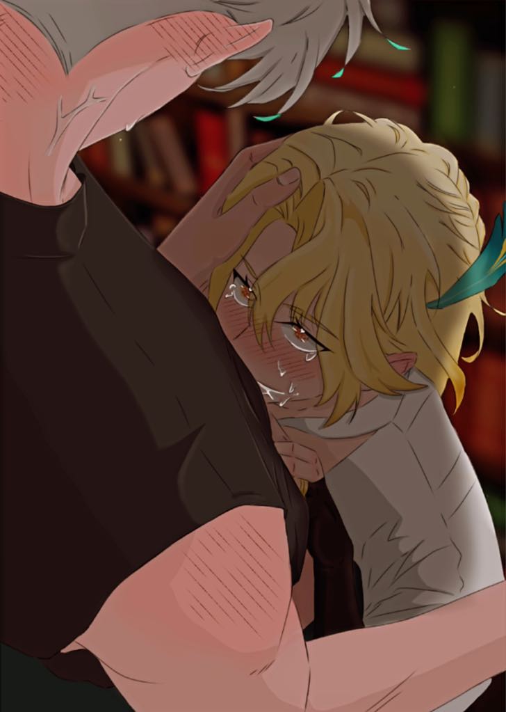 2boys, alhaitham (genshin impact), blowjob, crying, gay, genshin impact, kaveh (genshin impact), male, male only, yaoi