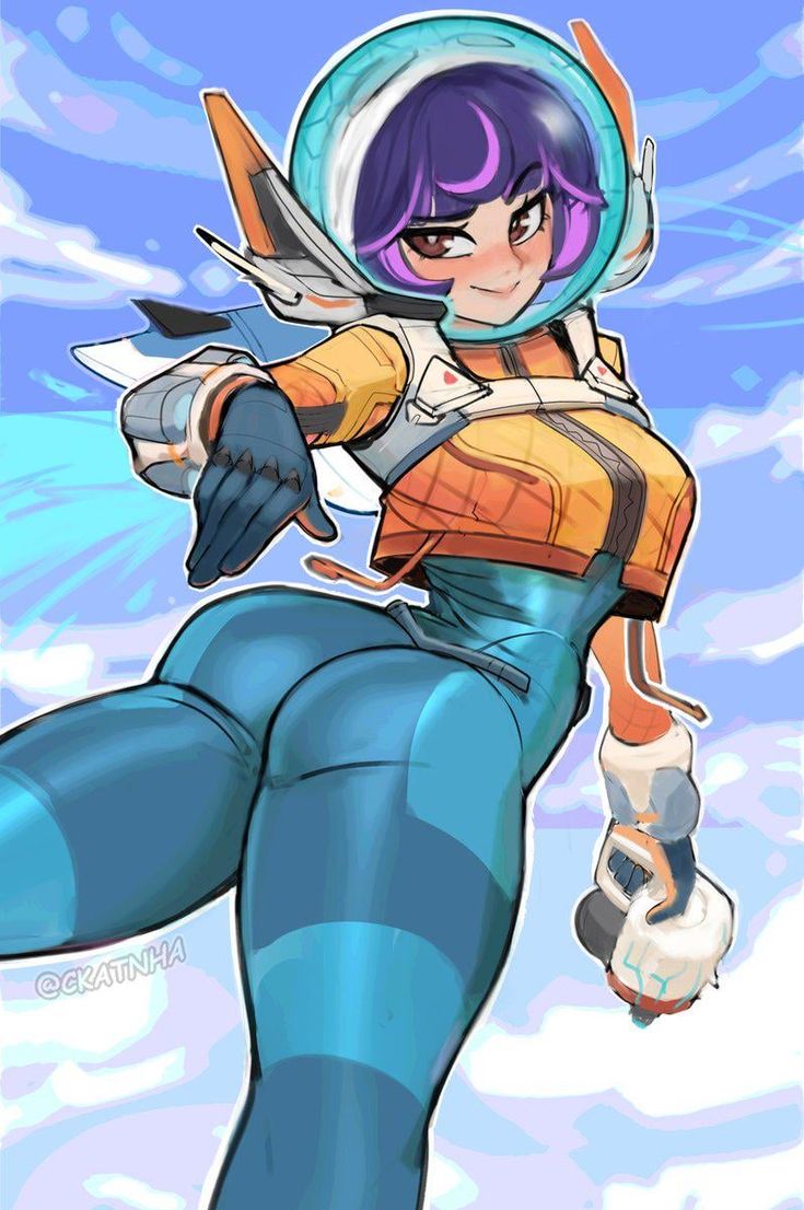 1girls, 2d, ass, blizzard entertainment, bodysuit, ckatnha, female, jpeg, juno (overwatch), looking at viewer, overwatch, overwatch 2, sfw, signature, spacesuit, suit, white background
