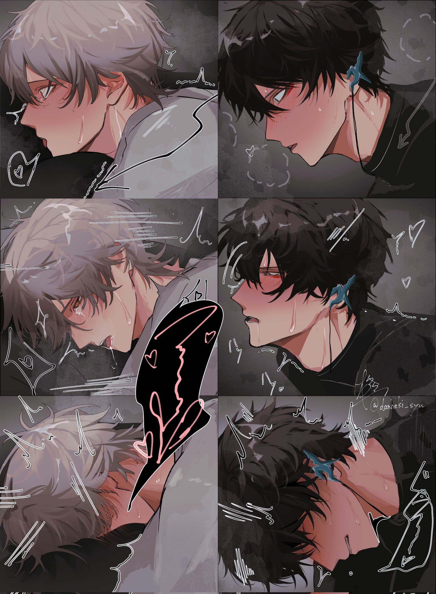2boys, ahe gao, anal, anal sex, black hair, caelus (honkai: star rail), dan heng, dan heng (honkai: star rail), danheki syu, doggy style, gay, gray hair, honkai: star rail, implied sex, male, male only, sweat, yaoi