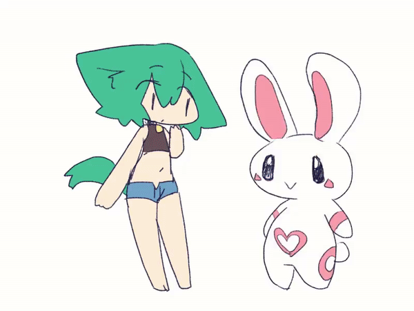 2d, 4:3, after transformation, after vore, ambiguous gender, ambiguous pred, animal humanoid, animated, anthro, bell, bell collar, birth, black clothing, black shirt, black topwear, bodily fluids, bottomwear, cat humanoid, clothing, collar, crop top, egg, egg laying, egg transformation, felid, felid humanoid, feline, feline humanoid, female, forced, fur, gameplay mechanics, gif, green hair, hatching from egg, heart symbol, humanoid, interpolated, lagomorph, leporid, mammal, mammal humanoid, navel, oral vore, rabbit, rebirth, shirt, short playtime, shorts, standing, surprised, tbkeesuu, tears, topwear, transformation, transformation through vore, vore, white body, white fur, worried