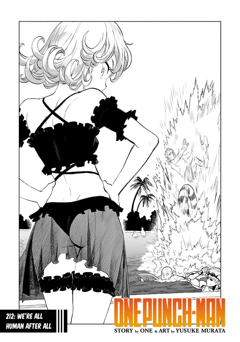 1girls, 3boys, arm strap, ass, bald male, bare shoulders, bikini, black and white, breasts, curly hair, cyborg, falling, female, female focus, frilled arm strap, frilled bikini, frilled bikini bottom, frilled bikini top, frilled thigh strap, frills, genos, hands on hips, inflatable tube, innertube, king (one-punch man), looking at viewer, looking back, male, manga, monochrome, murata yuusuke, official art, one-punch man, outside, outside border, palm tree, saitama, shoulders, small breasts, swimming, tatsumaki, thigh gap, thigh strap, thighs, transparent clothing, water, water splash