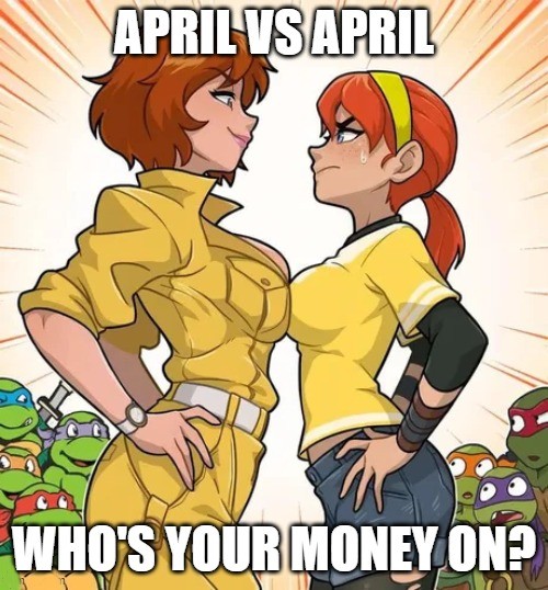 2girls, april o'neil, april o'neil (tmnt 1987), april o'neil (tmnt 2012), artist request, english text, female, lowres, teenage mutant ninja turtles, text, tmnt, tmnt 1987, tmnt 2012, twitter