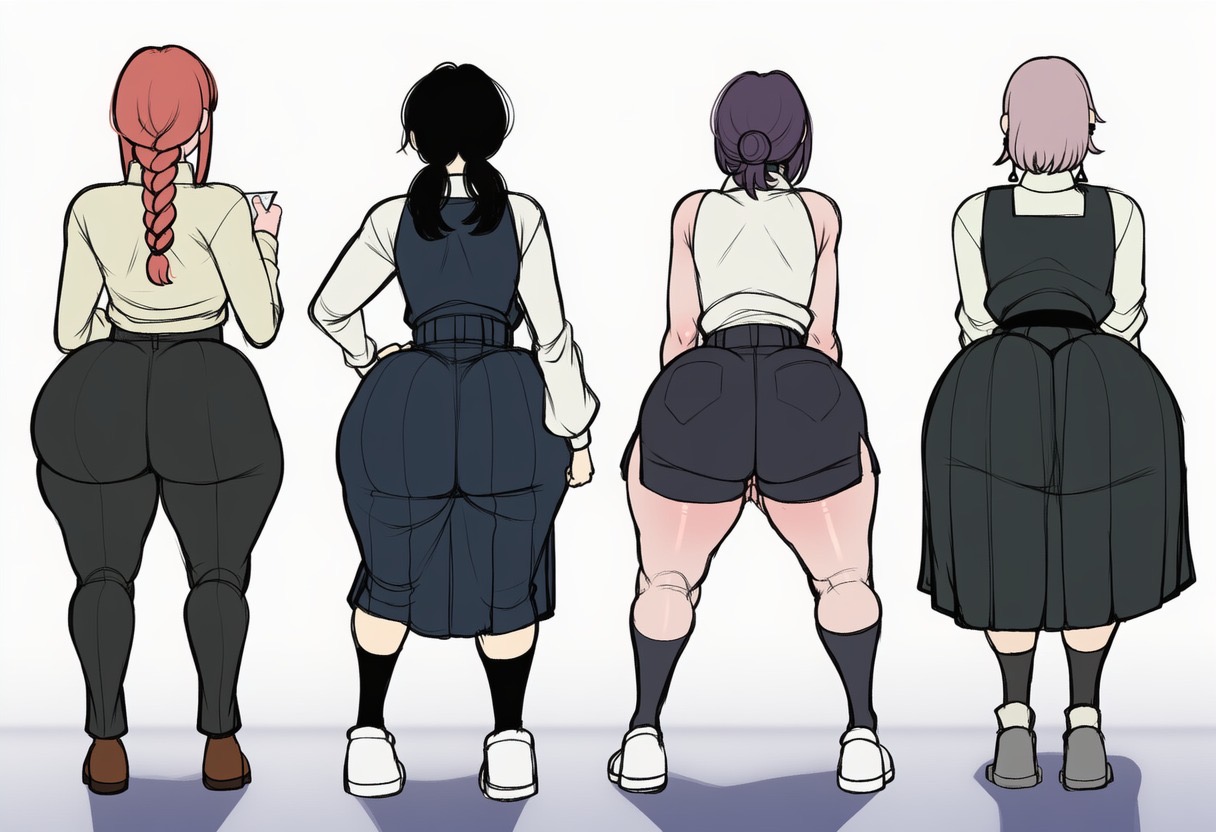 ai generated, anime, ass, ass chart, ass comparison, chainsaw man, death devil (chainsaw man), makima (chainsaw man), mitaka asa, novelai, reze (chainsaw man), take your pick, waifu
