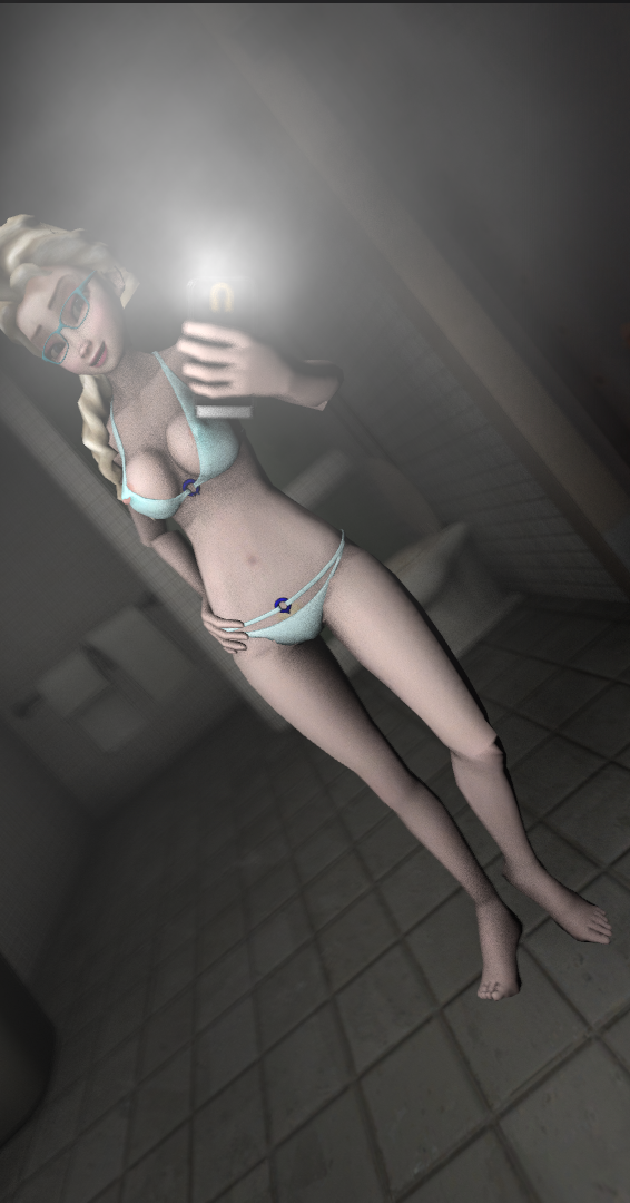 1girls 3d 3d_(artwork) blonde_hair bra braid disney elsa_(frozen) female female_only frozen_(film) glasses hair human light panties phone self_shot selfie simulatorofepic smile solo source_filmmaker