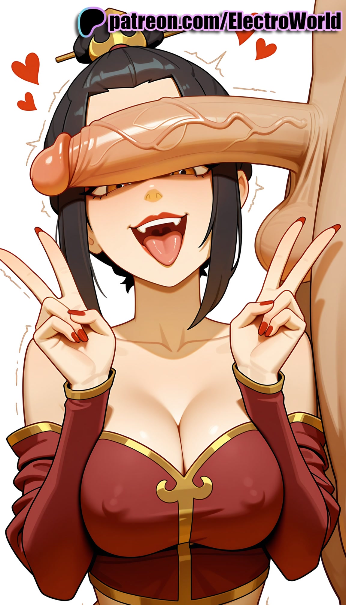 1boy, 1girls, 2025, ai generated, artist name, avatar the last airbender, azula, balls, bare shoulders, black hair, breasts, bust, chest, cleavage, cock, covered nipples, detached sleeves, dick, disembodied penis, electroworld, erection, female, fingernails, foreskin, heart, hi res, high quality, high resolution, highres, large penis, lipstick, long fingernails, makeup, male, nail polish, patreon, patreon username, penis, penis awe, penis on face, precum, red nails, sharp fingernails, solo focus, stable diffusion, straight, testicles, tongue, transparent background, trembling, twitching penis, uncensored, uncircumcised, v, watermark, zuko