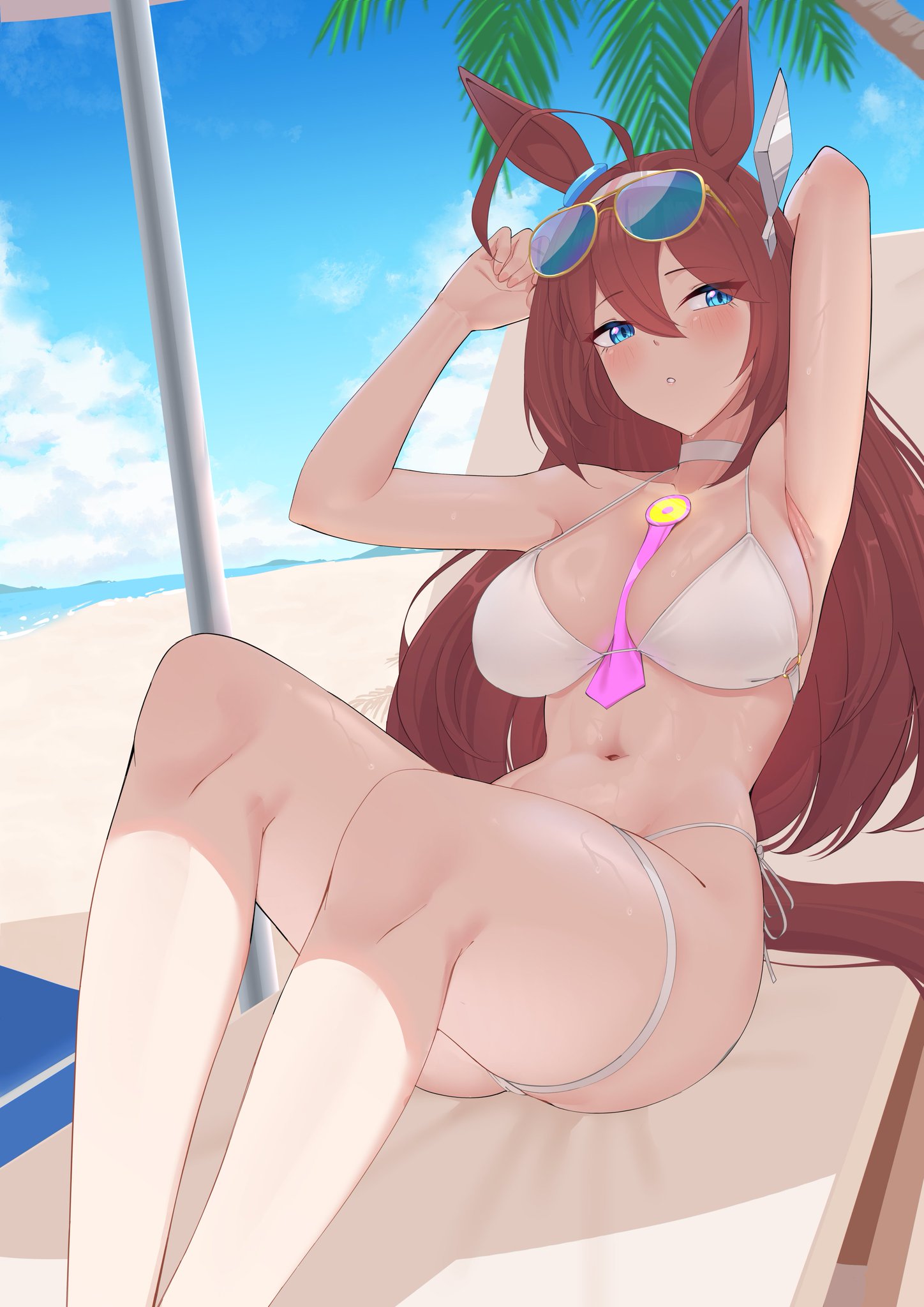 animal ears, animal tail, big ass, big breasts, big butt, big thighs, big titties, bikini, breasts, brown hair, curvaceous, curvaceous female, curvaceous figure, curvy, curvy figure, curvy hips, female, female focus, female only, long hair, mihono bourbon (umamusume), necropoi, umamusume, umamusume pretty derby