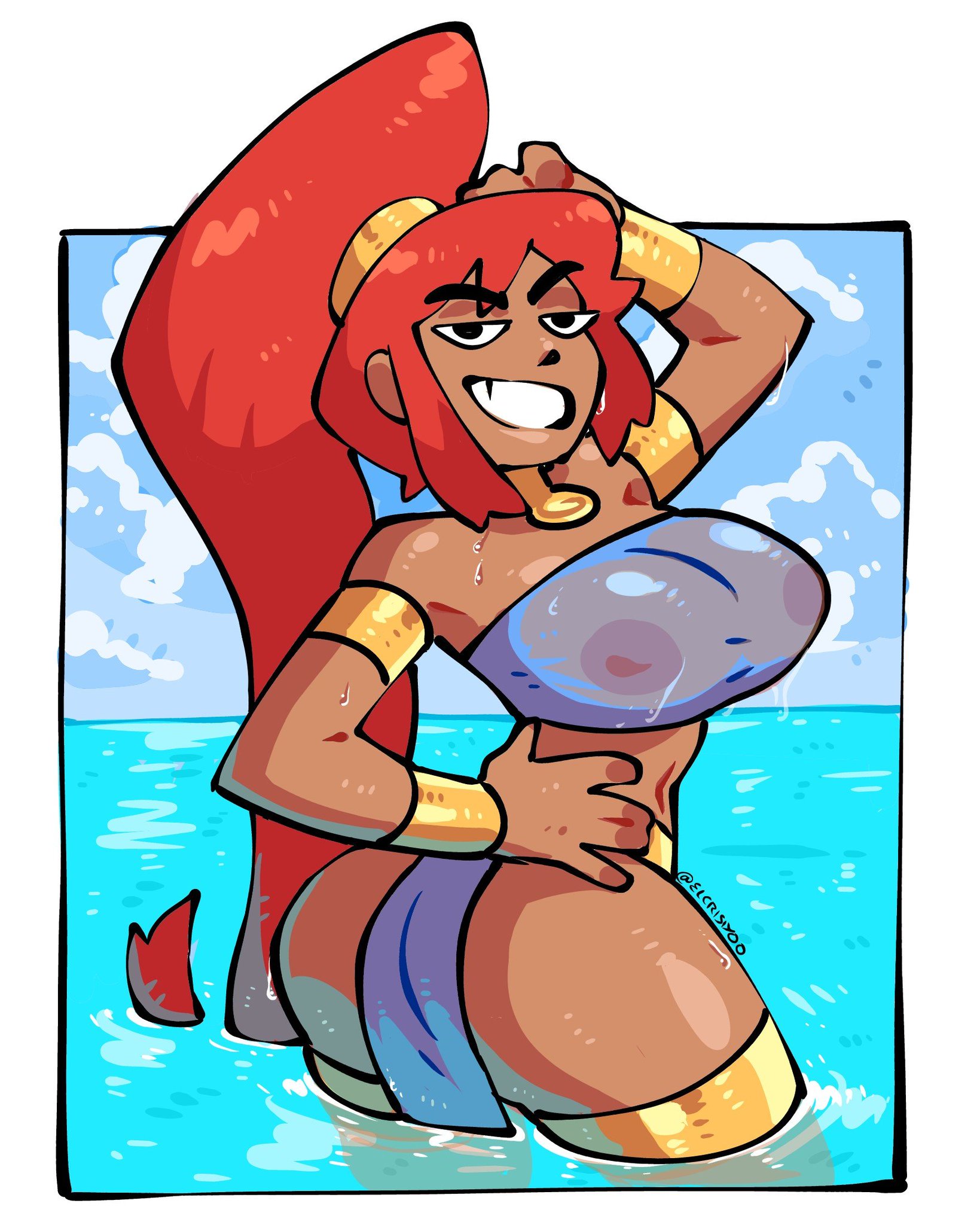 big ass, big butt, big nipples, big titties, breasts, breath of the wild, crisiyotron, curvy, curvy figure, curvy hips, dark-skinned female, elcrisiyoo, female, female focus, female only, gerudo, long hair, nipples, red hair, the legend of zelda
