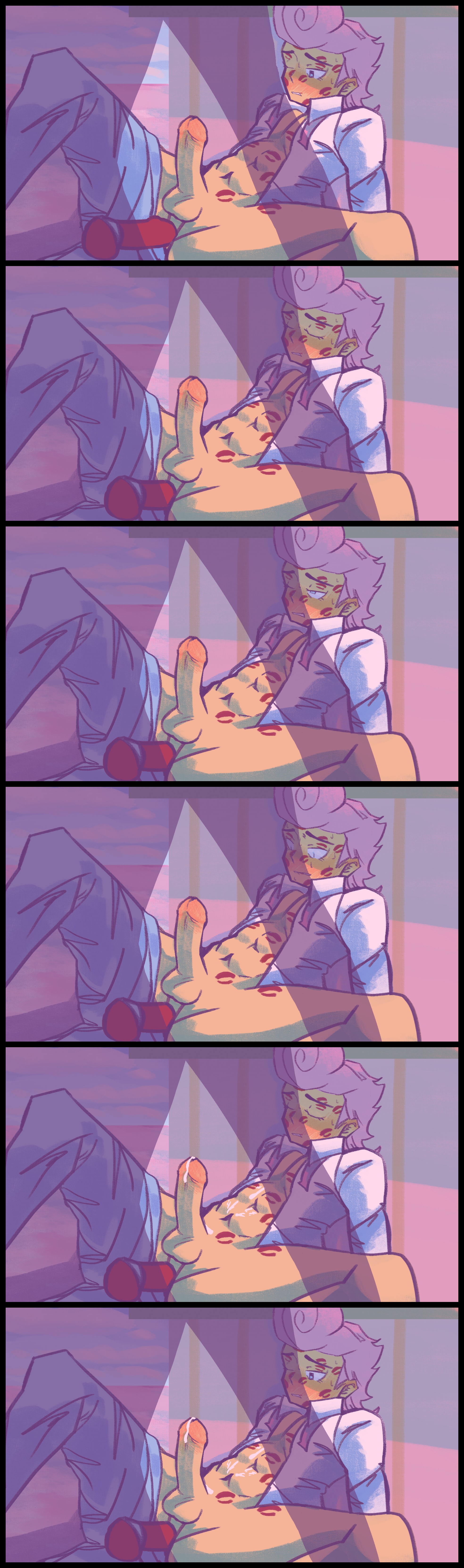 1boy, 1girls, anonymous female, bloodmoney, blush, blushing at partner, blushing male, buwu, coercion, cum, ejaculation, ejaculation while penetrated, eyes rolled up, fangame, female, female dominating male, female domination, female penetrating male, flustered, flustered male, forced, game cg, harvey harvington, kiss mark, kisses, lovemoney, male, male penetrated, partially clothed, partially clothed male, pegging, penetration, penis, penis out, pleasure face, pleasured, rape, reverse rape, sillouette, strap-on, strap-on sex, strapon, strapon sex